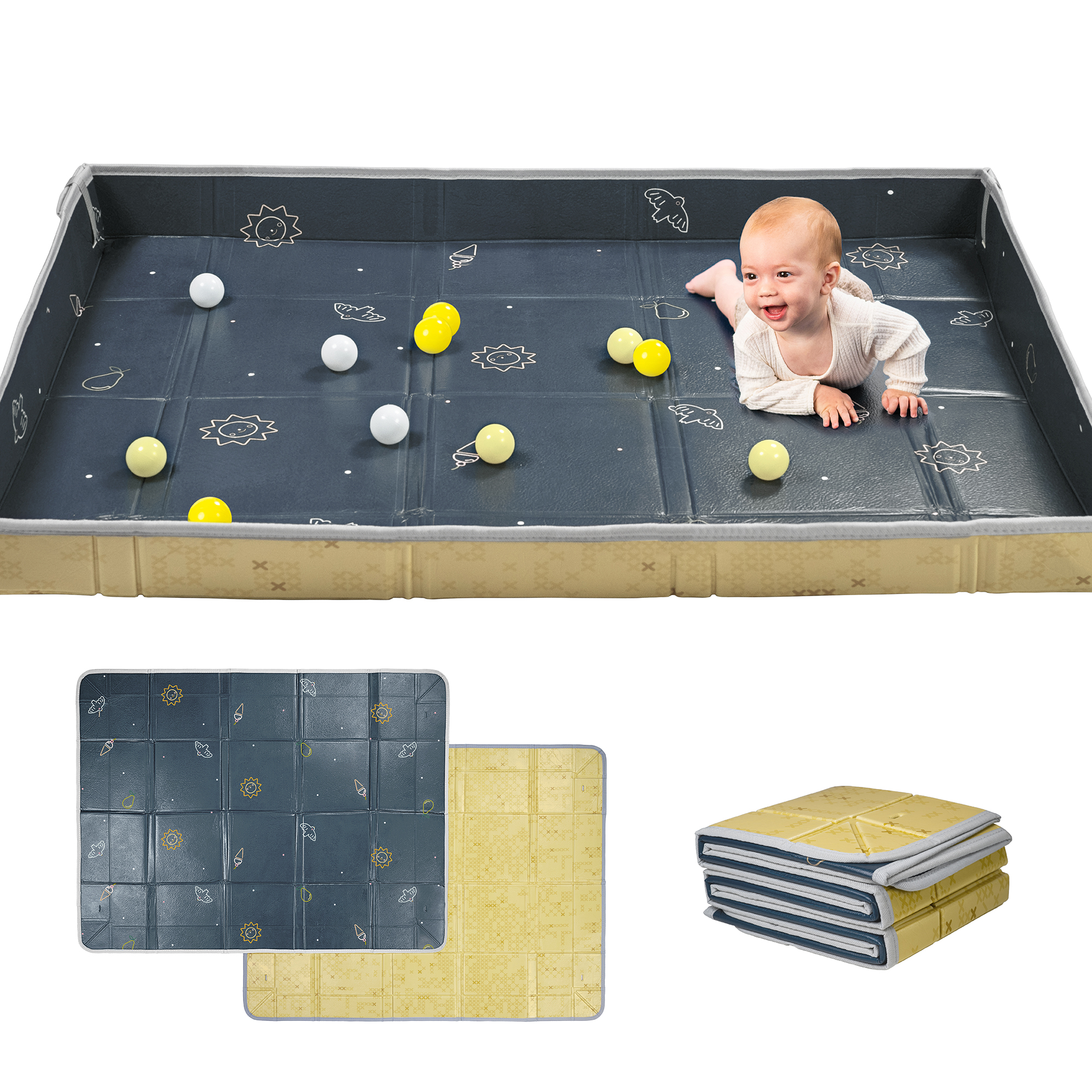 TAF TOYS Hrací podložka pěnová s míčky Blue Yellow
