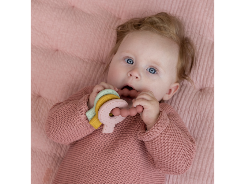 Kousátko silikonové klíče růžové