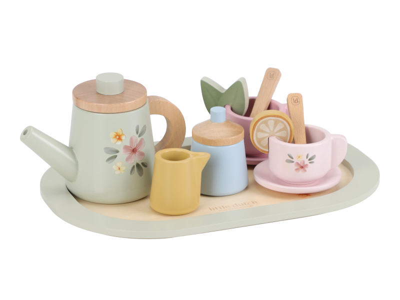 Čajový set dřevěný s květinovým potiskem