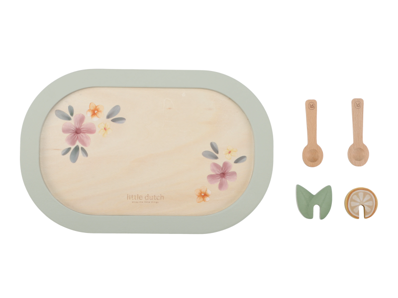 Čajový set dřevěný s květinovým potiskem