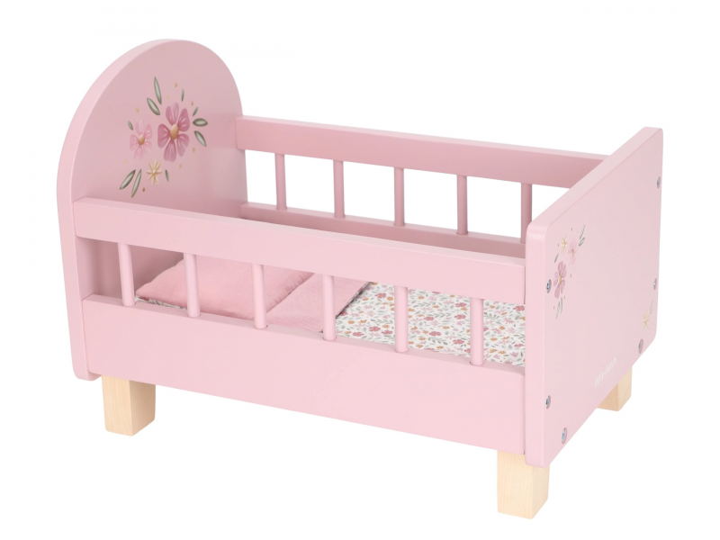 Postýlka pro panenky dřevěná s peřinkou Pink