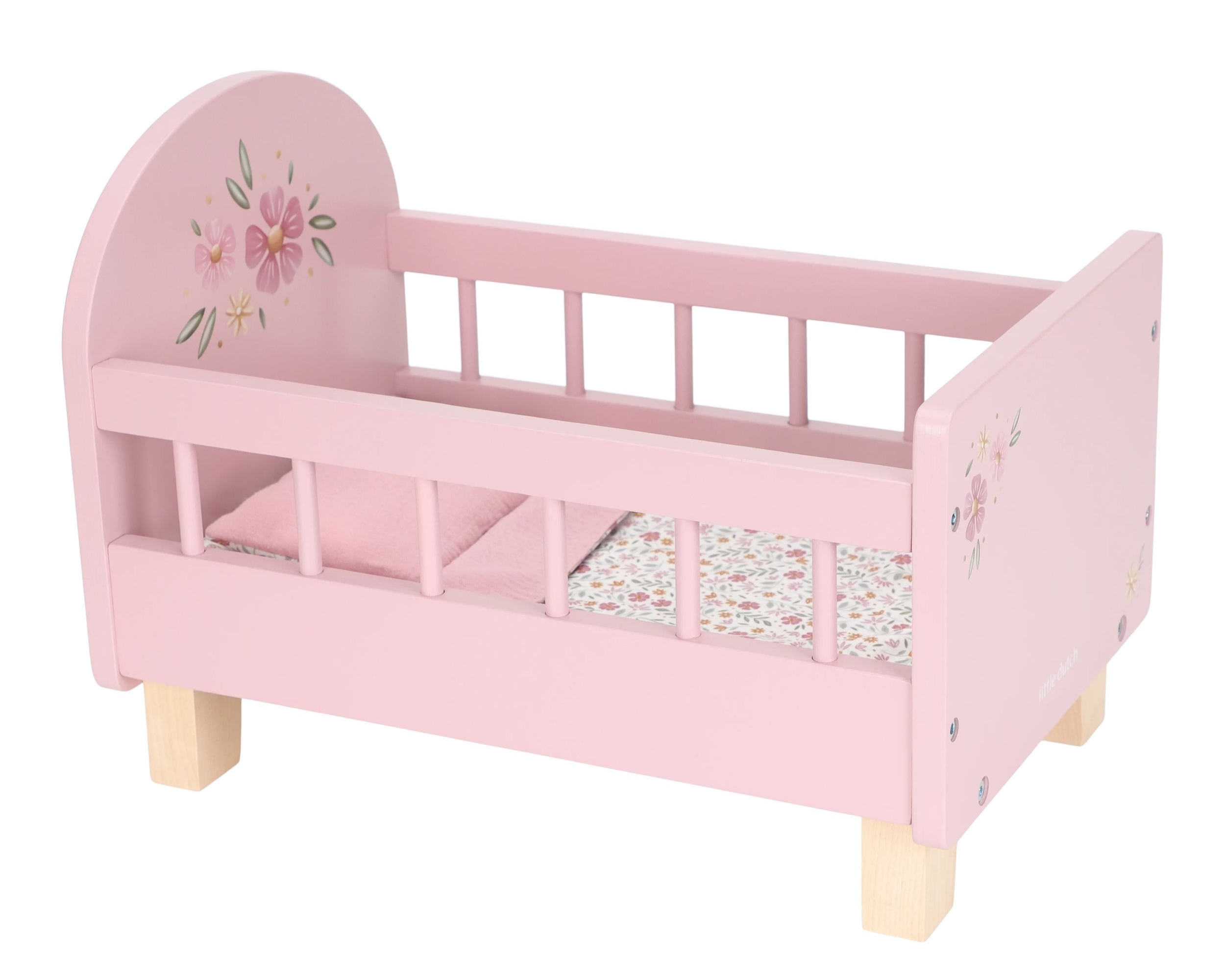 Postýlka pro panenky dřevěná s peřinkou Pink