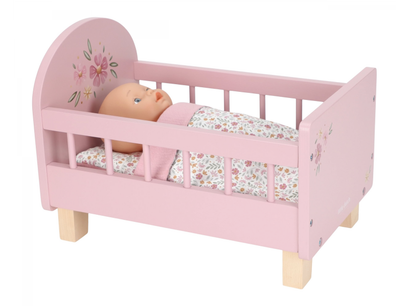 Postýlka pro panenky dřevěná s peřinkou Pink