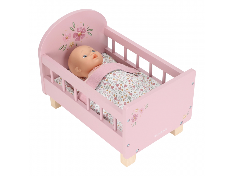 Postýlka pro panenky dřevěná s peřinkou Pink