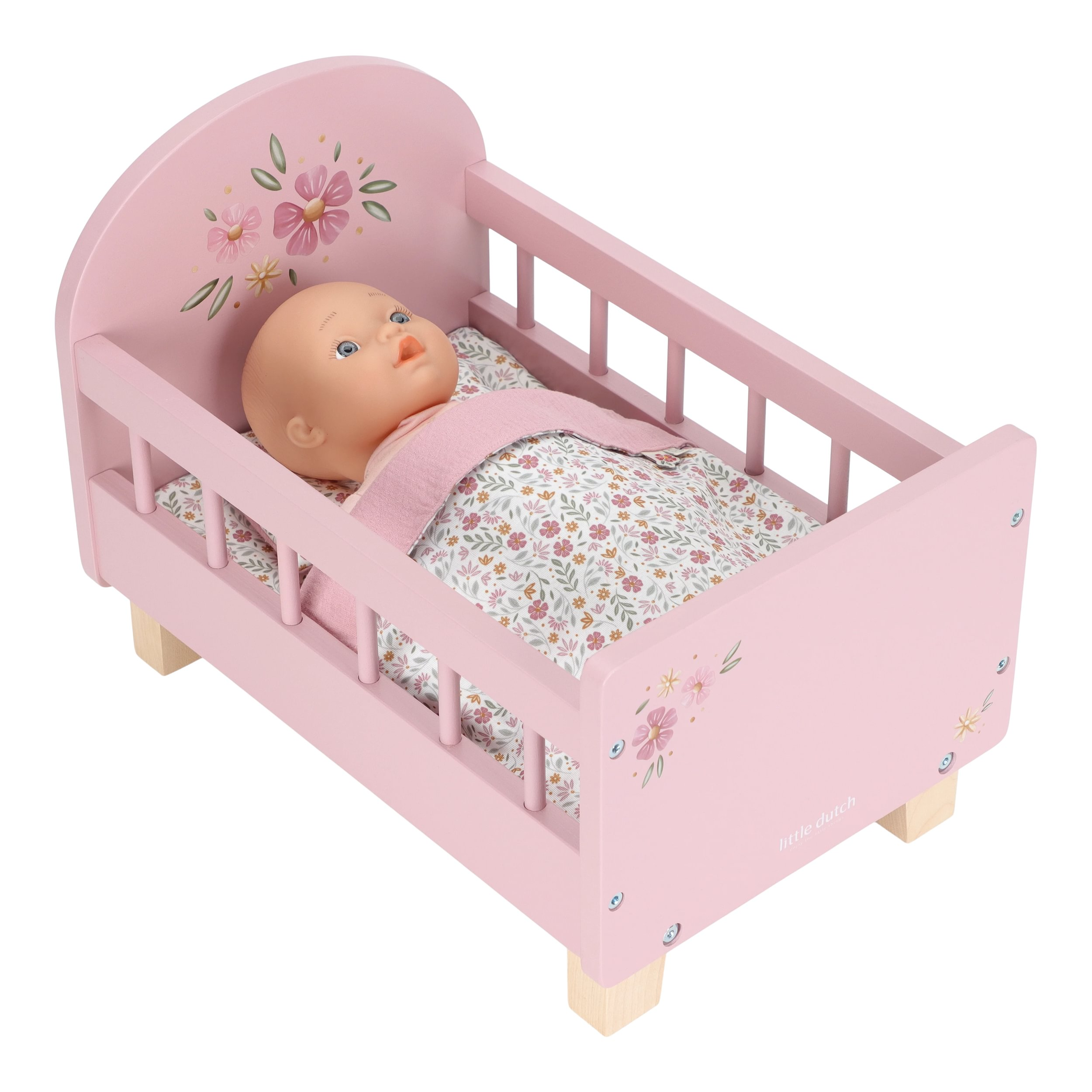 Postýlka pro panenky dřevěná s peřinkou Pink