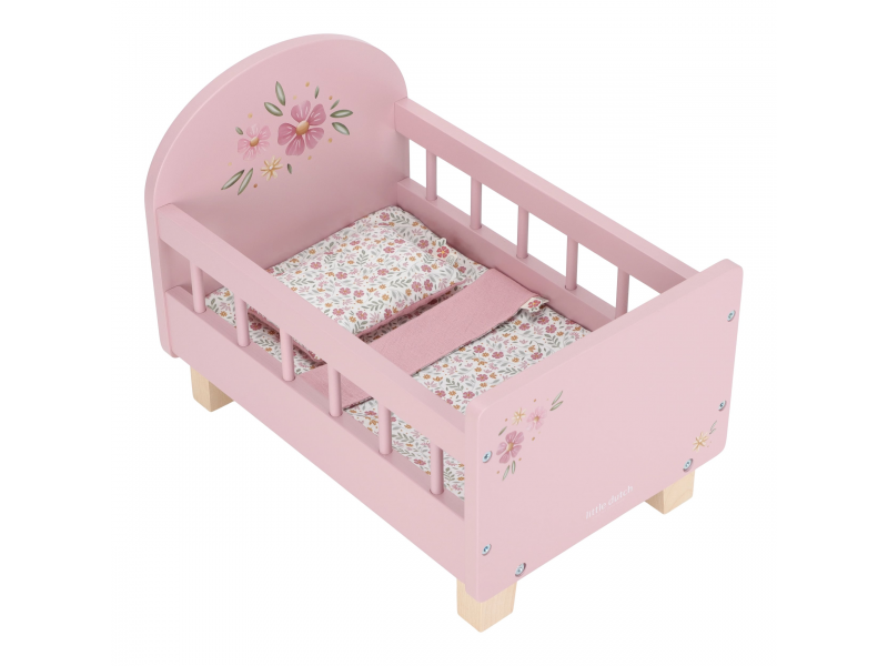 Postýlka pro panenky dřevěná s peřinkou Pink