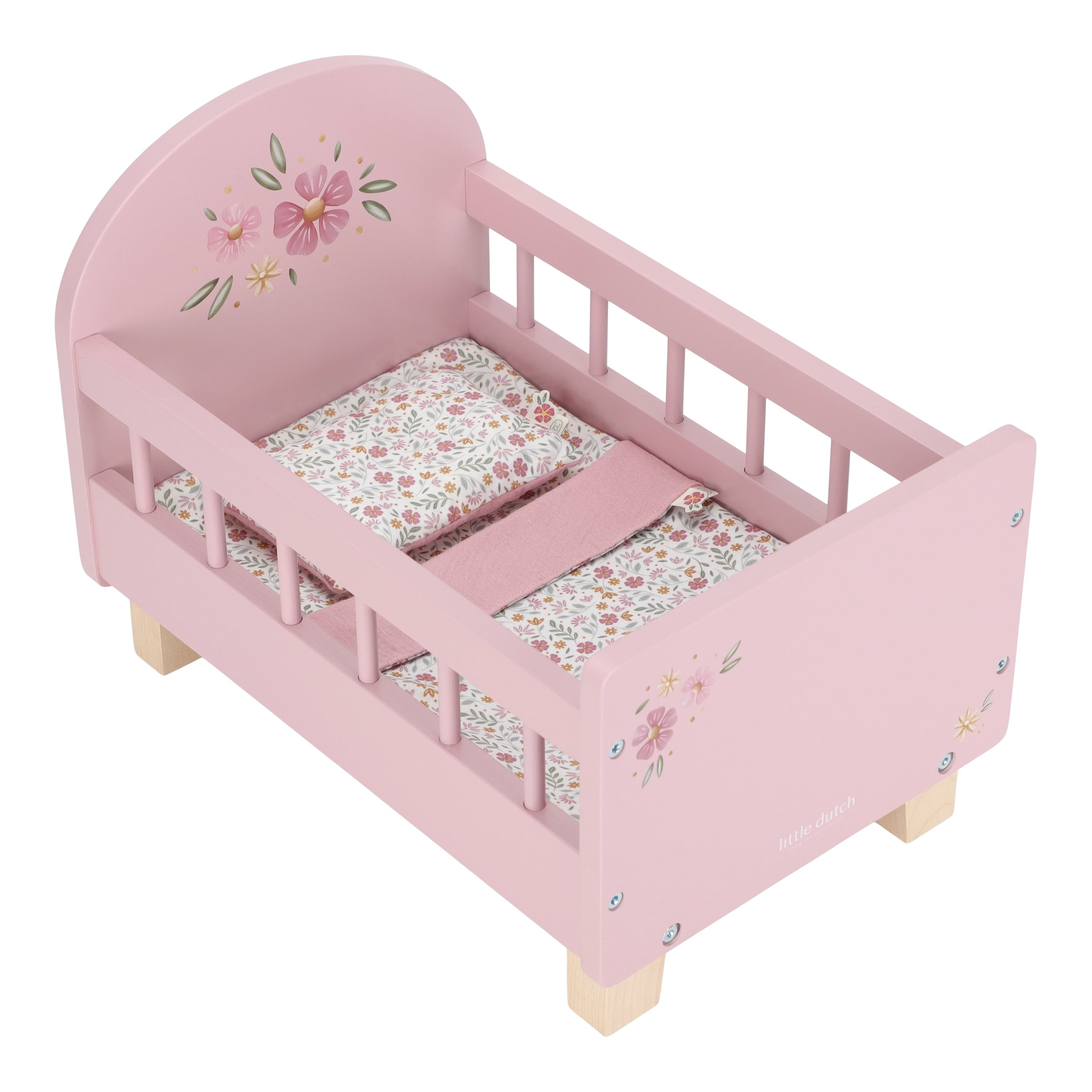 Postýlka pro panenky dřevěná s peřinkou Pink