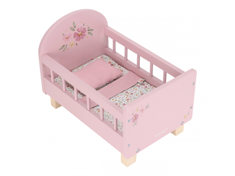 Postýlka pro panenky dřevěná s peřinkou Pink