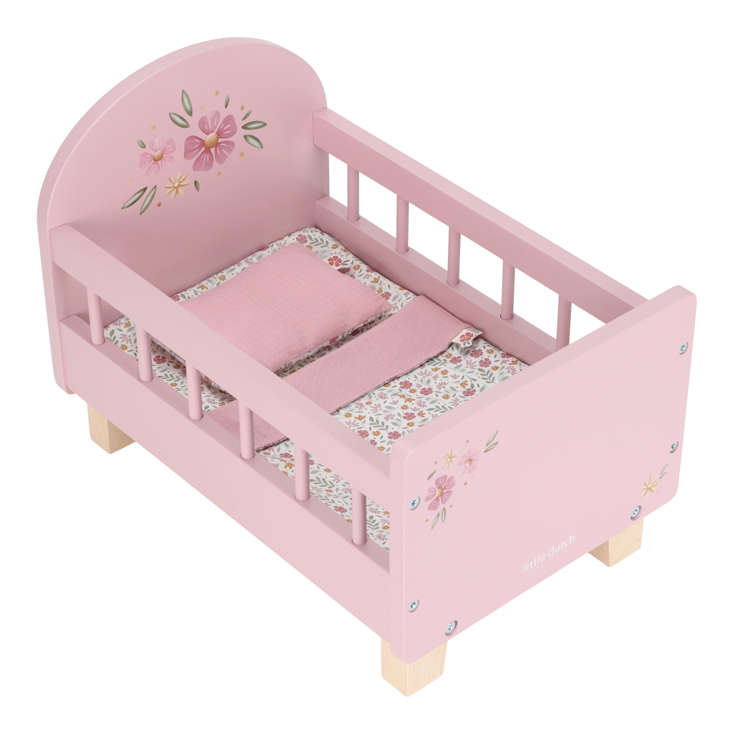 Postýlka pro panenky dřevěná s peřinkou Pink