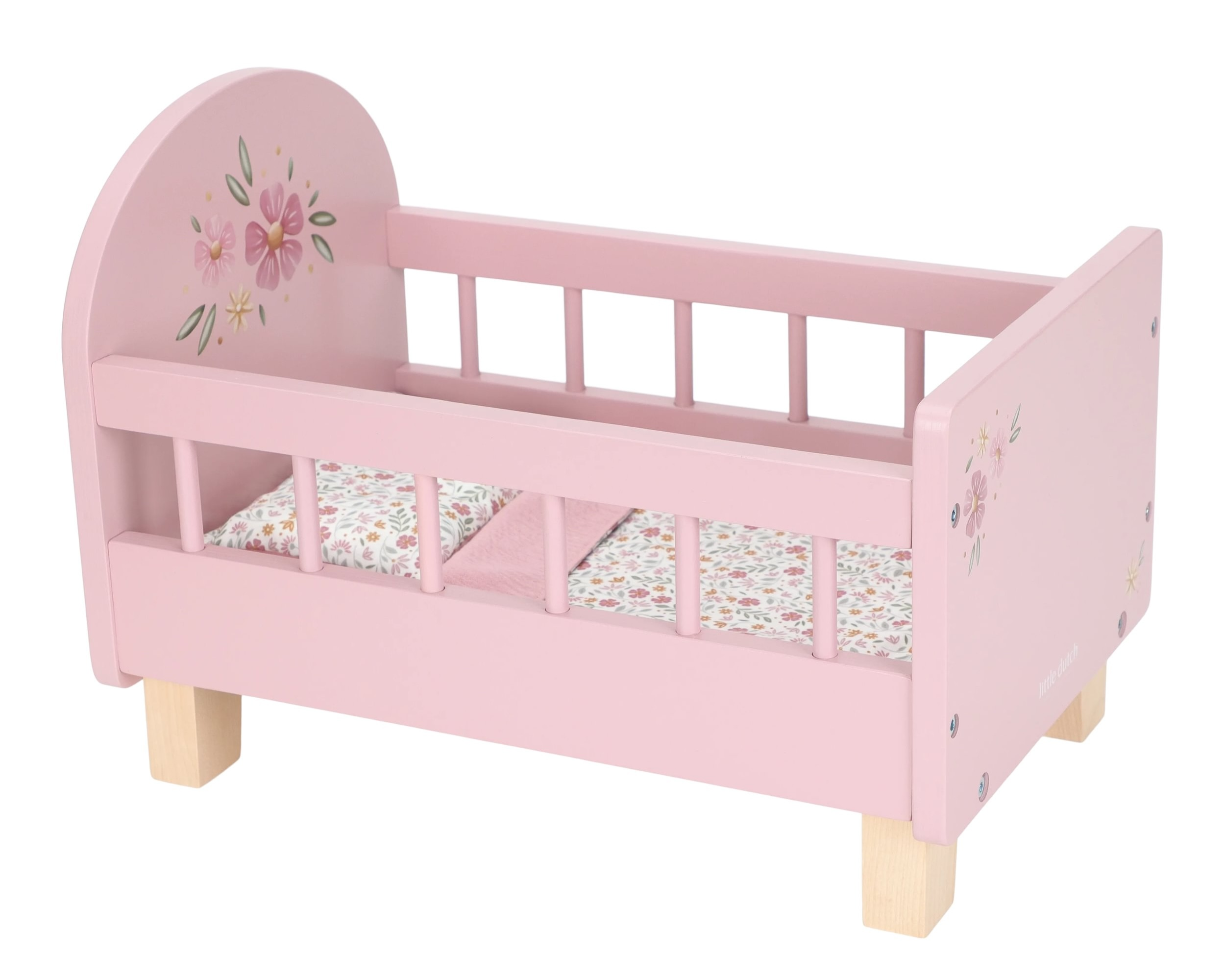 Postýlka pro panenky dřevěná s peřinkou Pink