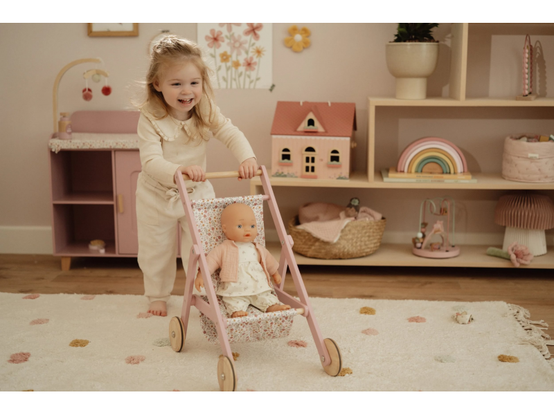 Kočárek pro panenky golfky dřevěné Pink