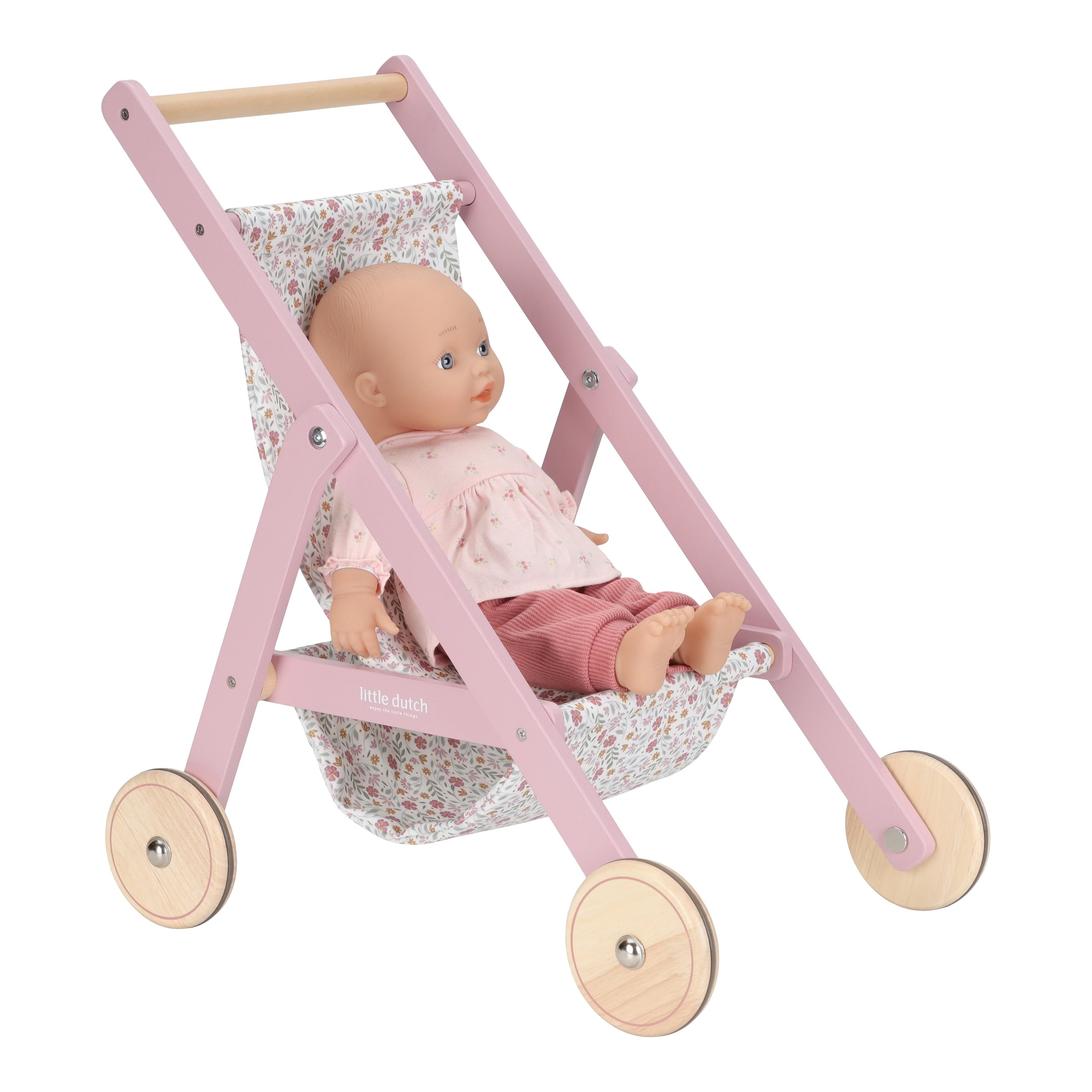 Kočárek pro panenky golfky dřevěné Pink