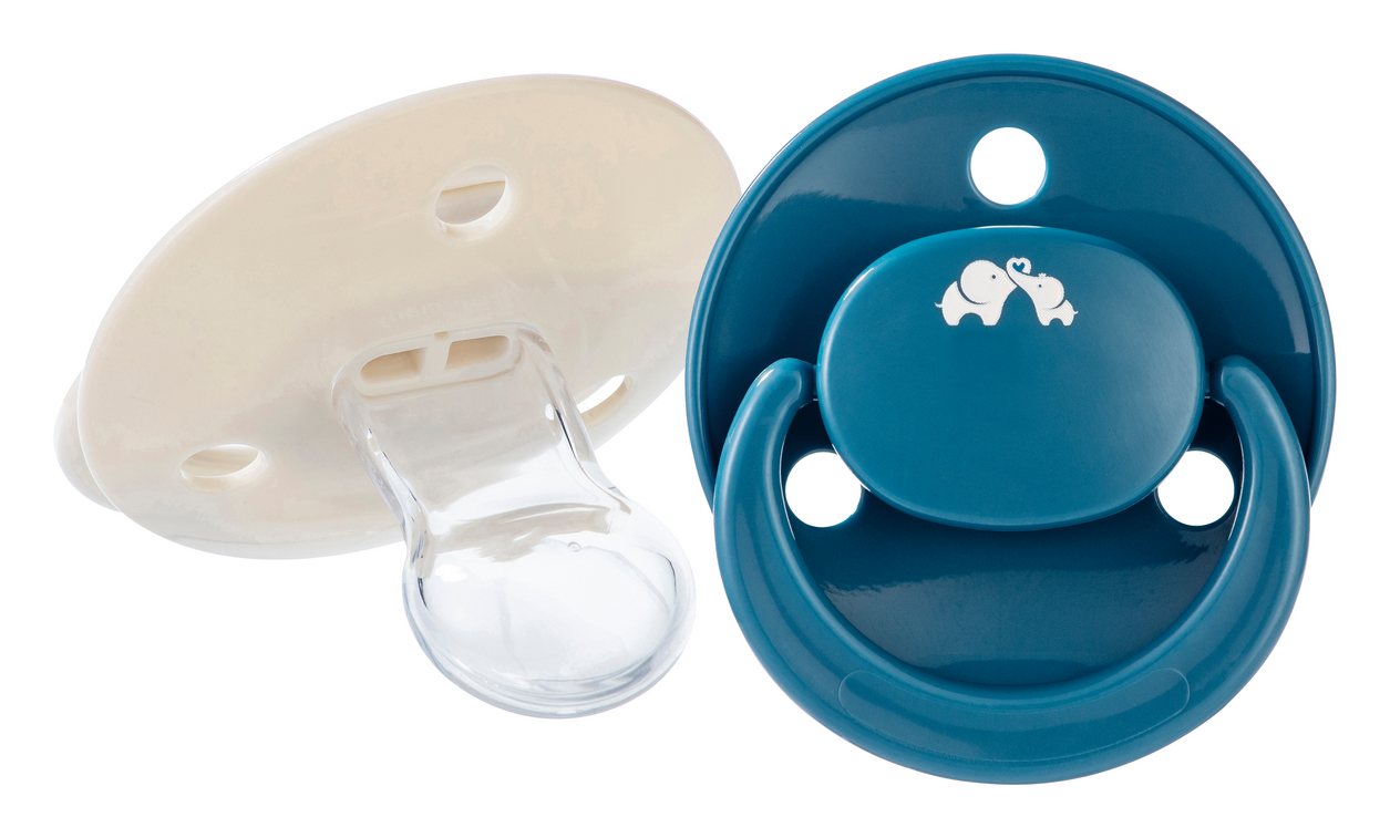 BEBECONFORT Šidítko silikonové symetrické Eco 2ks 0m+ Sand/Blue