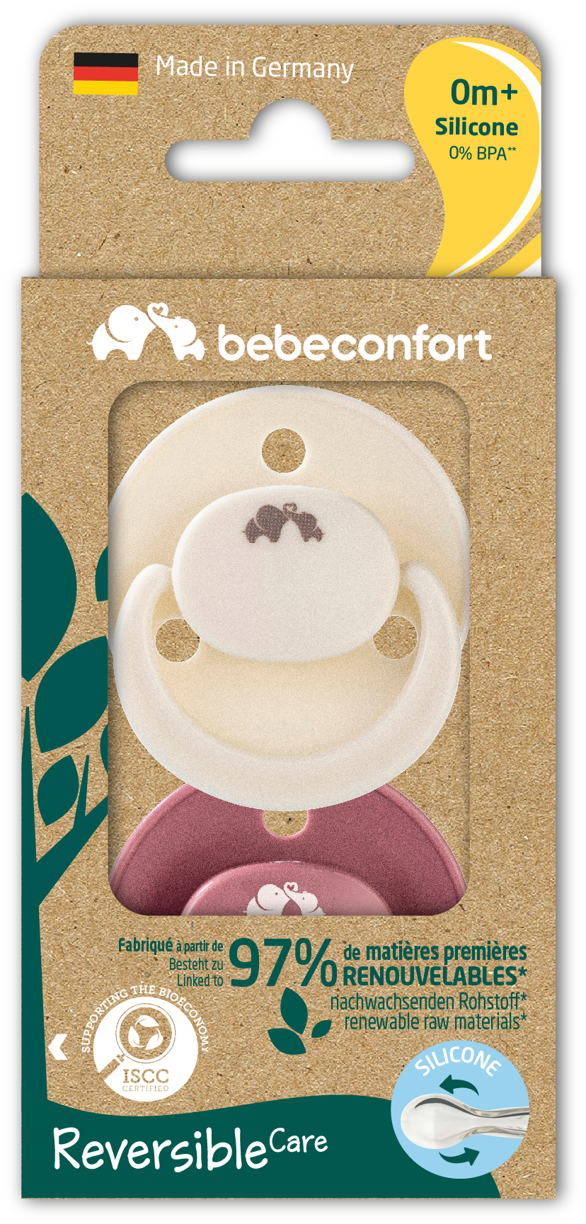 BEBECONFORT Šidítko silikonové symetrické Eco 2ks 0m+ Sand/Terra