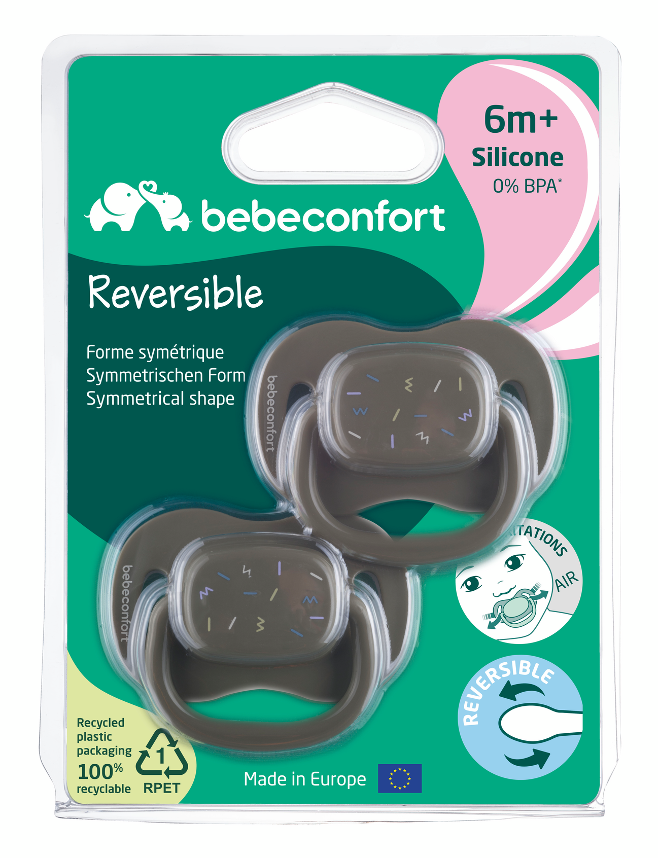 BEBECONFORT Šidítko silikonové symetrické 2ks 6m+ Green