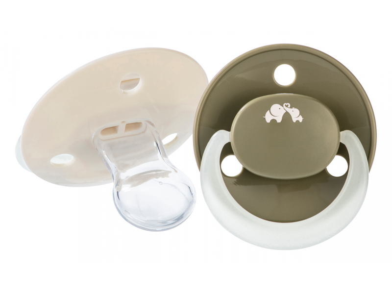 Šidítko silikonové symetrické svíticí 2ks 6m+ Sand/Green