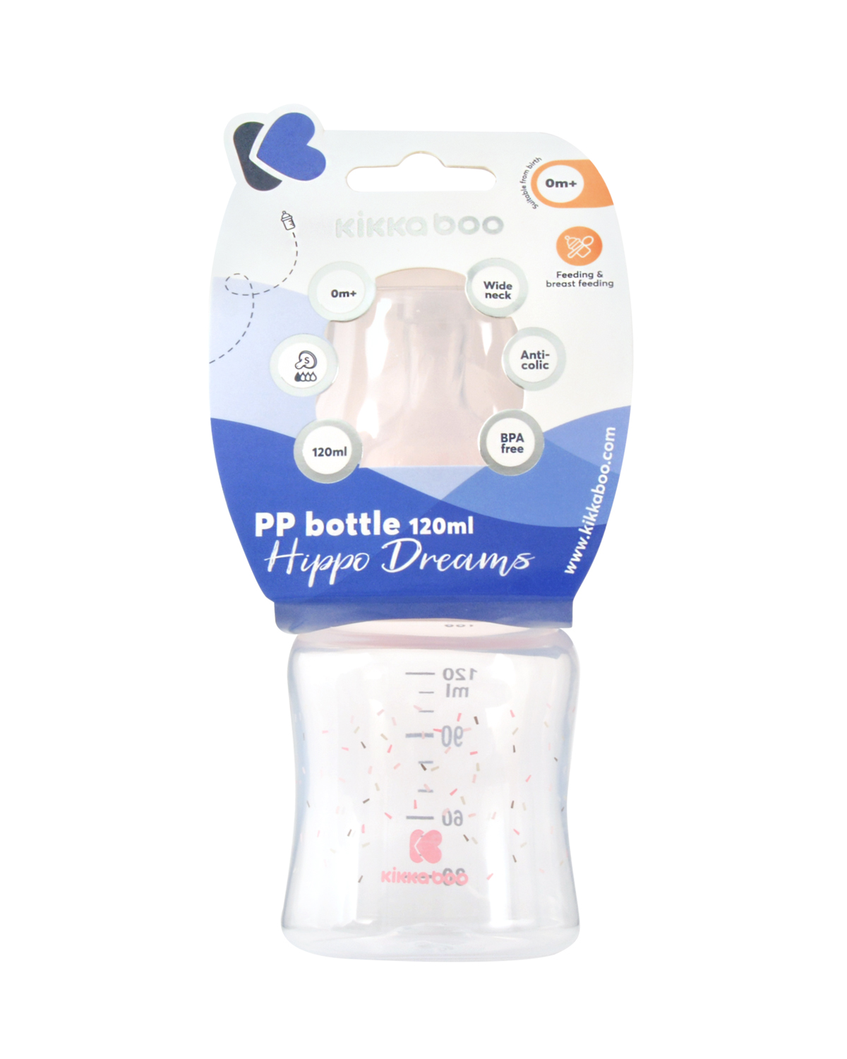 Kojenecká láhev 120ml 0m+ Hippo Dreams Pink