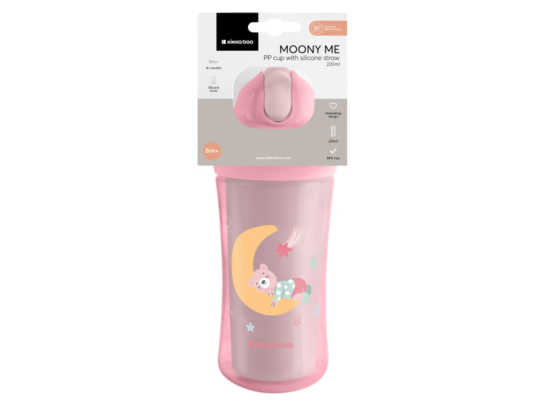 Hrnek se silikonovým brčkem 220ml 8m+ Moony me Pink