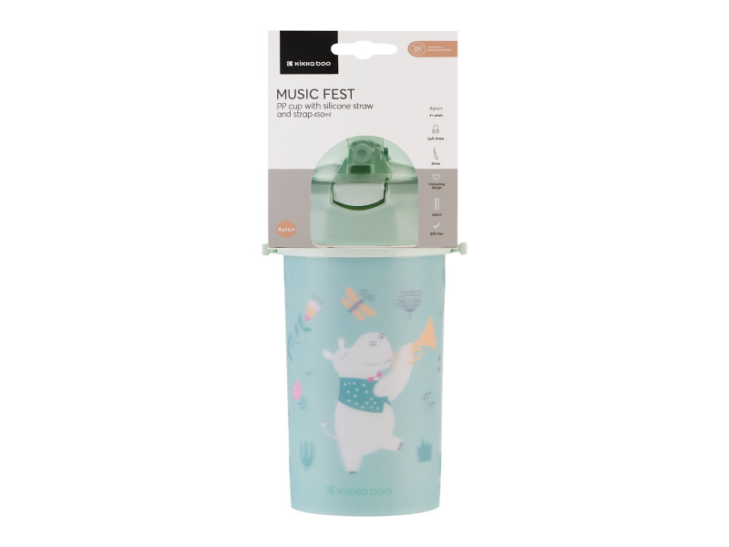 Hrnek se silikonovým brčkem a popruhem 450ml Music Fest Mint