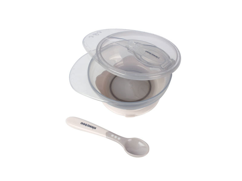 Miska s přísavkou, víčkem a lžičkou Beige