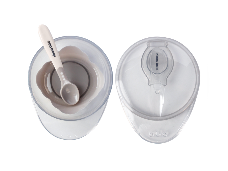 Miska s přísavkou, víčkem a lžičkou Beige