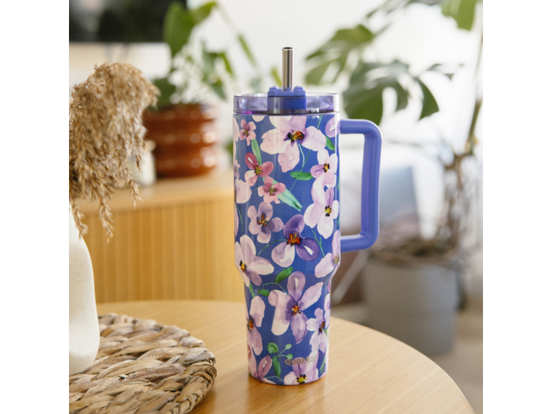 Nerezový termohrnek s brčkem Stream Flower Dusk 1200 ml