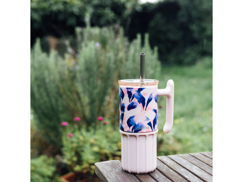 Nerezový termohrnek s brčkem Umi Blue Feather 720 ml