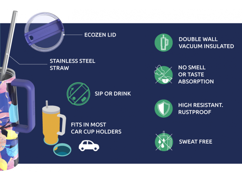 Nerezový termohrnek s brčkem Vibe Black 880 ml