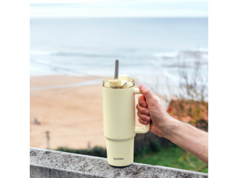 Nerezový termohrnek s brčkem Vibe Pastel Yellow 880 ml