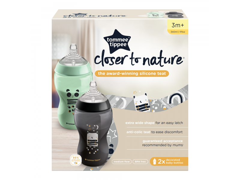 Tommee Tippee Kojenecká láhev s obrázky C2N, 2ks, 340ml, 3+m