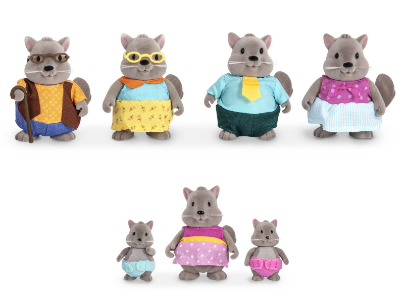 Rodina veverek s prarodiči Bustleberry