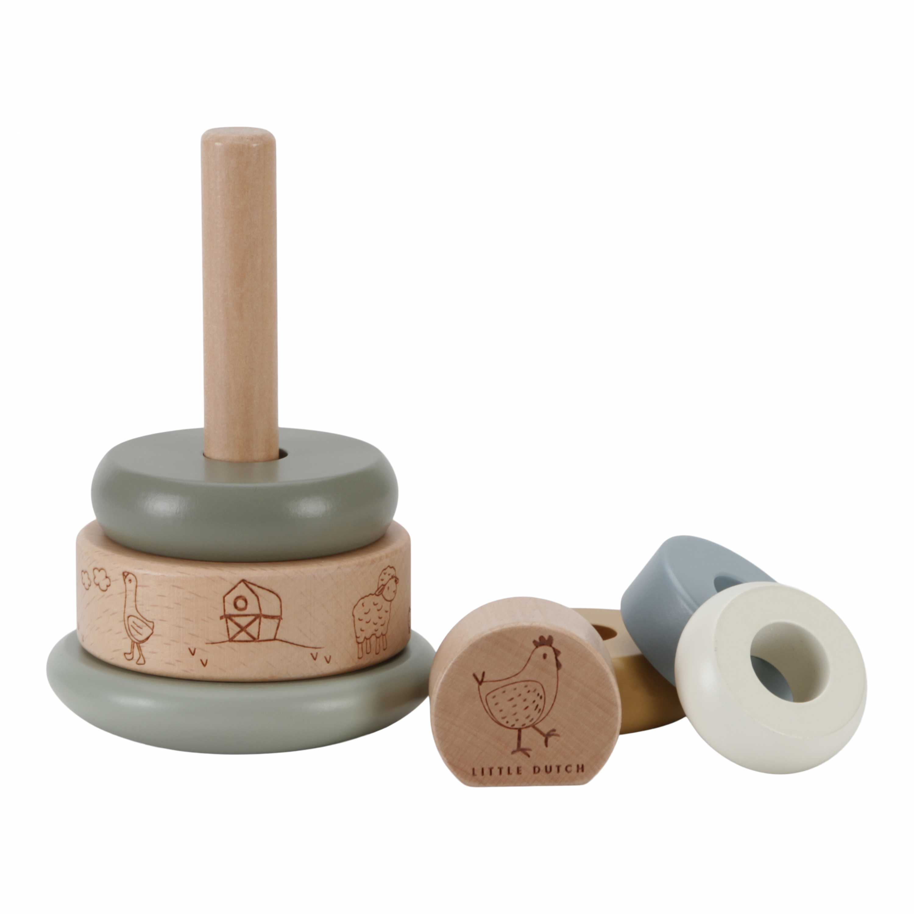 LITTLE DUTCH Nasazovací kroužky dřevěné Farma