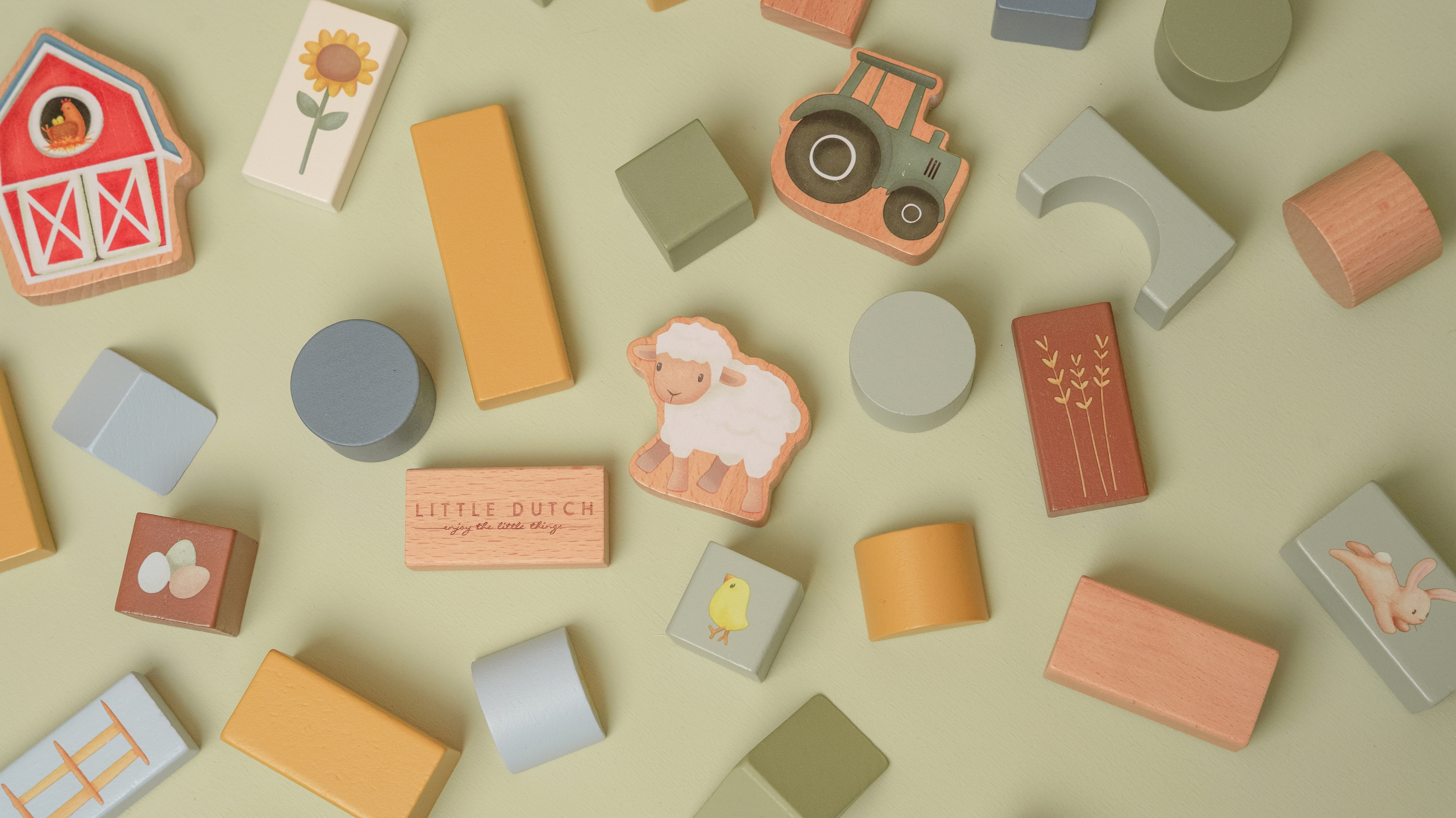LITTLE DUTCH Kostky dřevěné 50 ks v tubě Farma