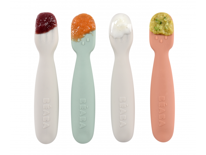 První trénovací lžičky silikonové 2 ks Sage Green / Velvet Grey