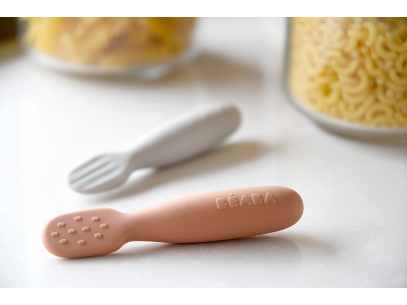 První trénovací lžičky silikonové 2 ks Terracotta / Velvet Grey