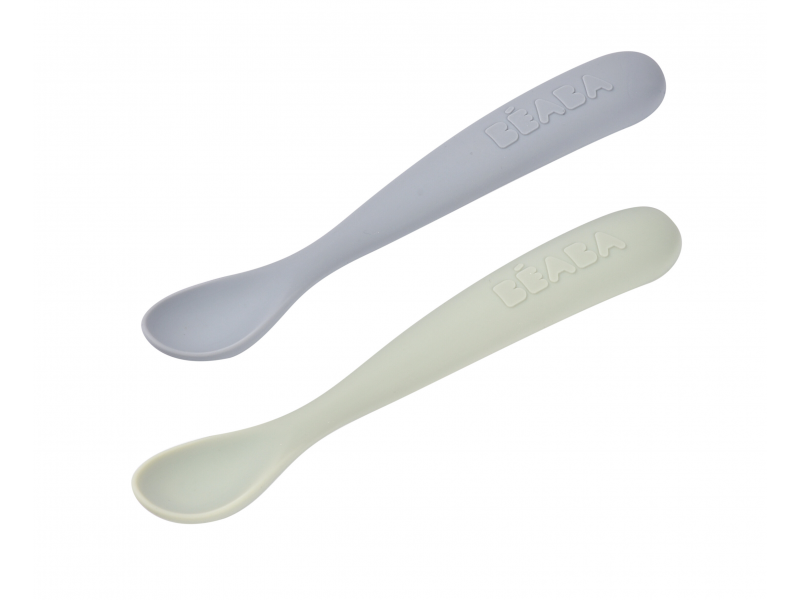 První lžičky silikonové 2 ks s pouzdrem Pebble Green