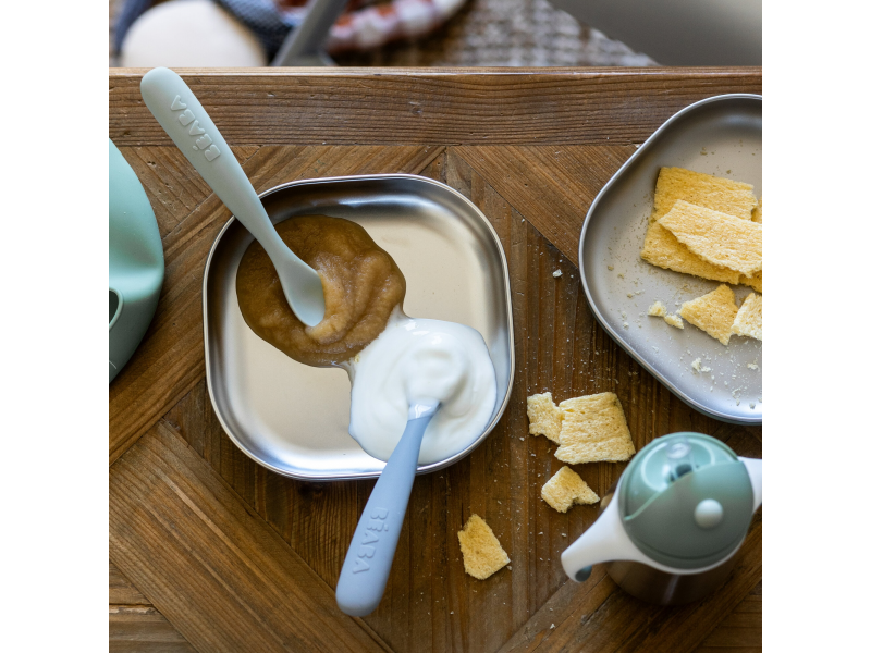 První lžičky silikonové 2 ks s pouzdrem Pebble Green