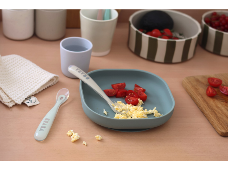 První lžičky silikonové 2 ks s pouzdrem Pebble / Cloud Blue