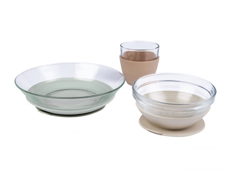 Jídelní sada skleněná s přísavkami Natural