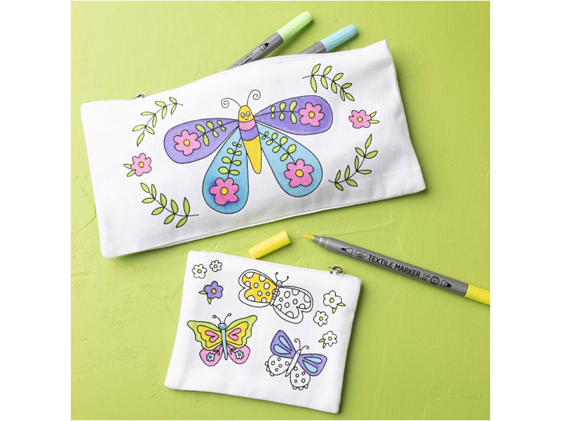 Kreativní sada Malování na textil penál & peněženka Motýl