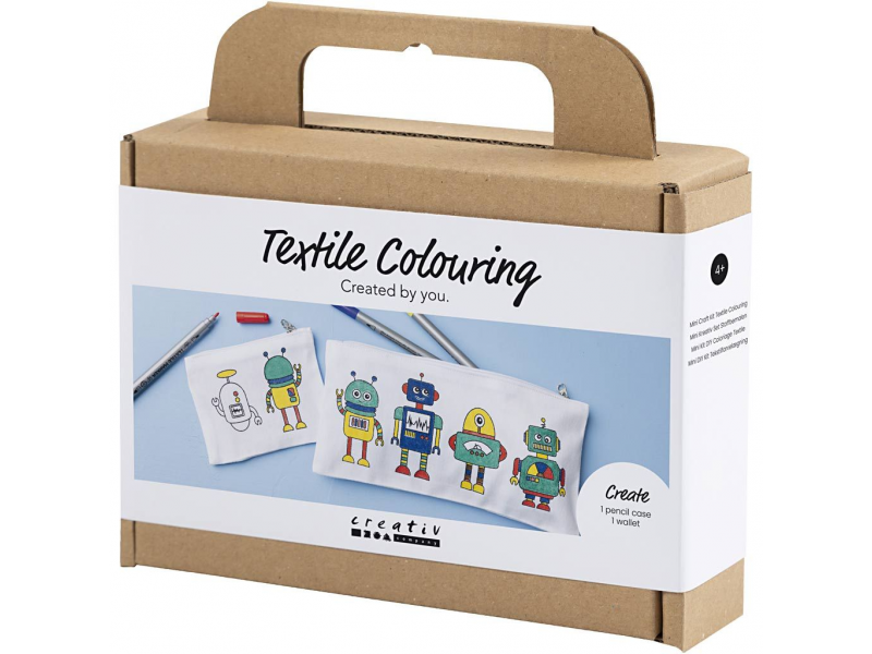 Kreativní sada Malování na textil penál & peněženka Robot