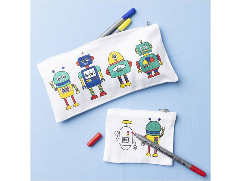 Kreativní sada Malování na textil penál & peněženka Robot
