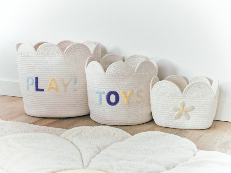 Koš na hračky Květina Off White 35x35x35 cm