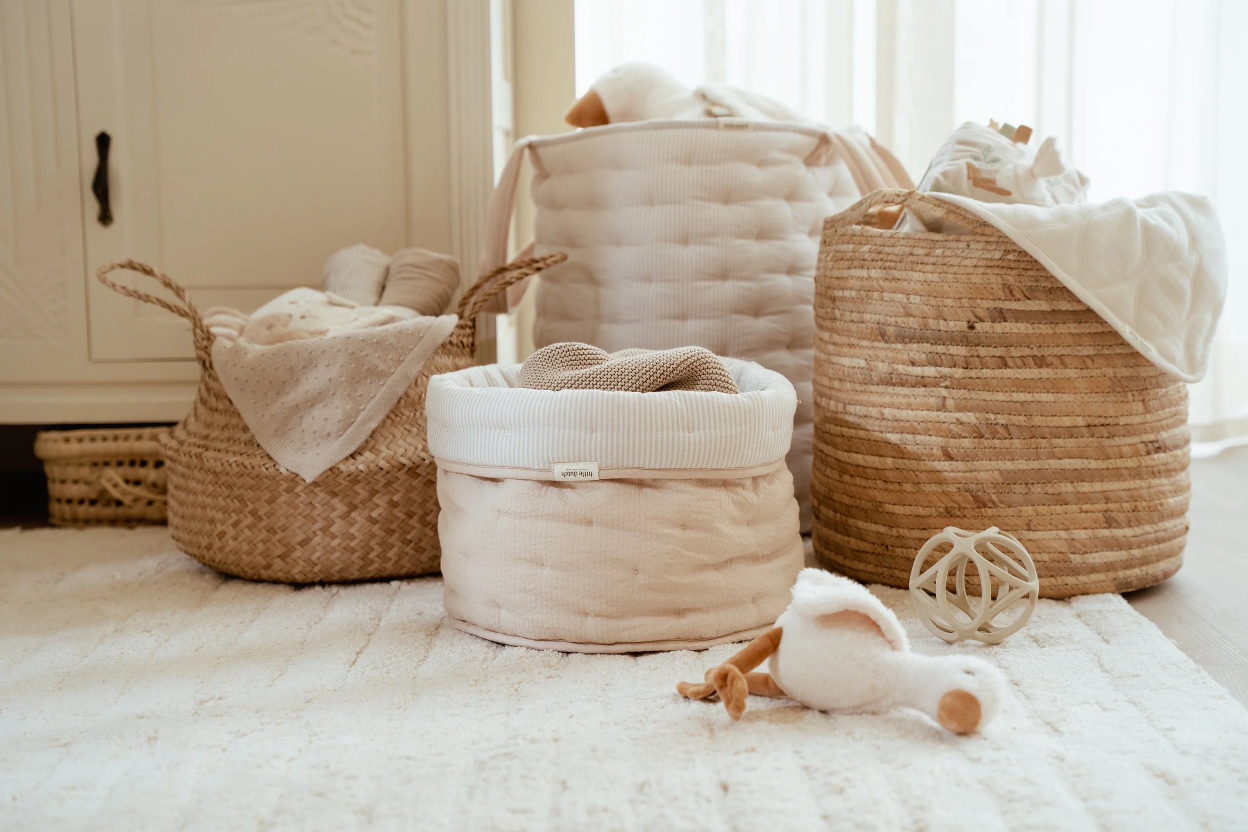 Košík textilní oboustranný velký Pure Soft Beige Stripe