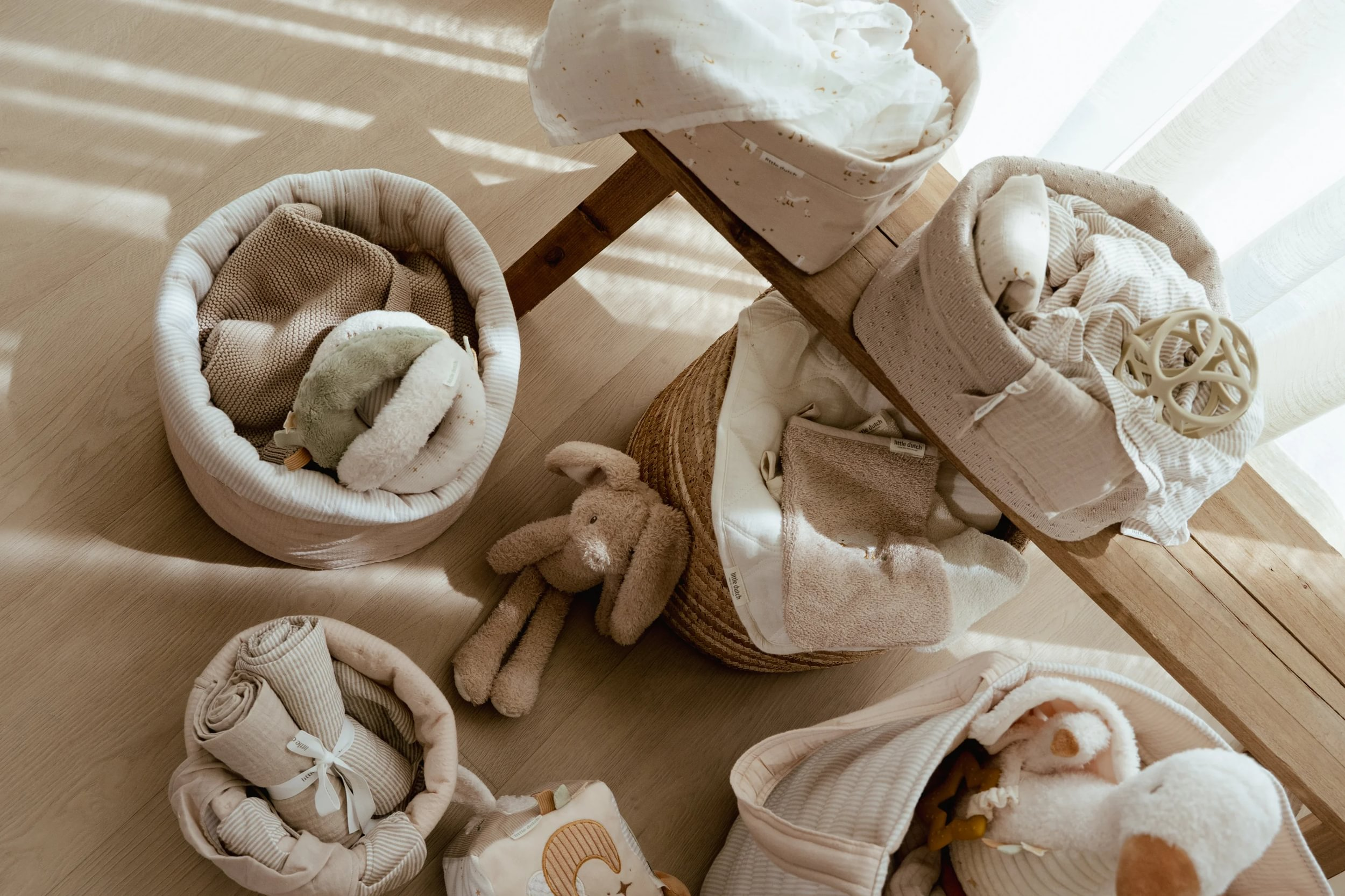 Košík textilní oboustranný extra velký Pure Soft Beige Stripe