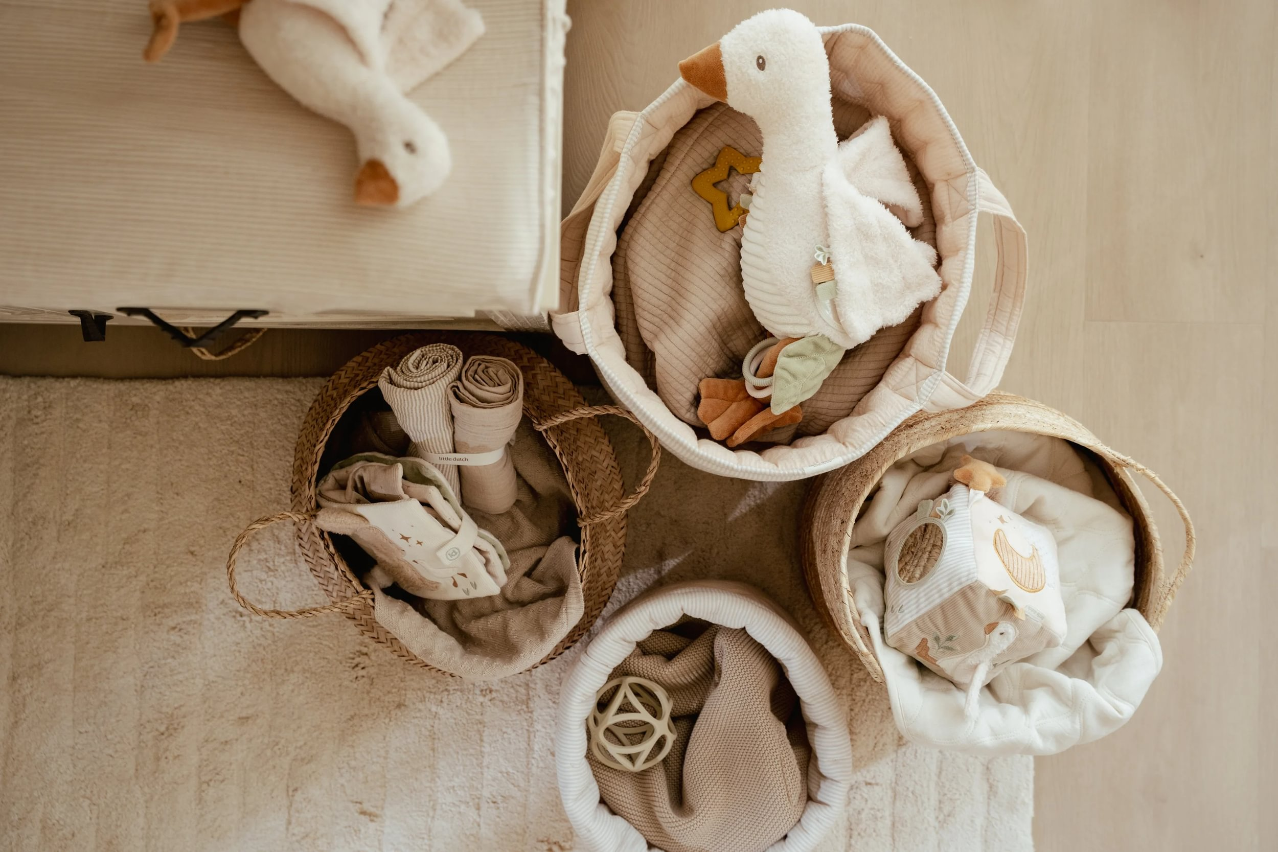 Košík textilní oboustranný extra velký Pure Soft Beige Stripe