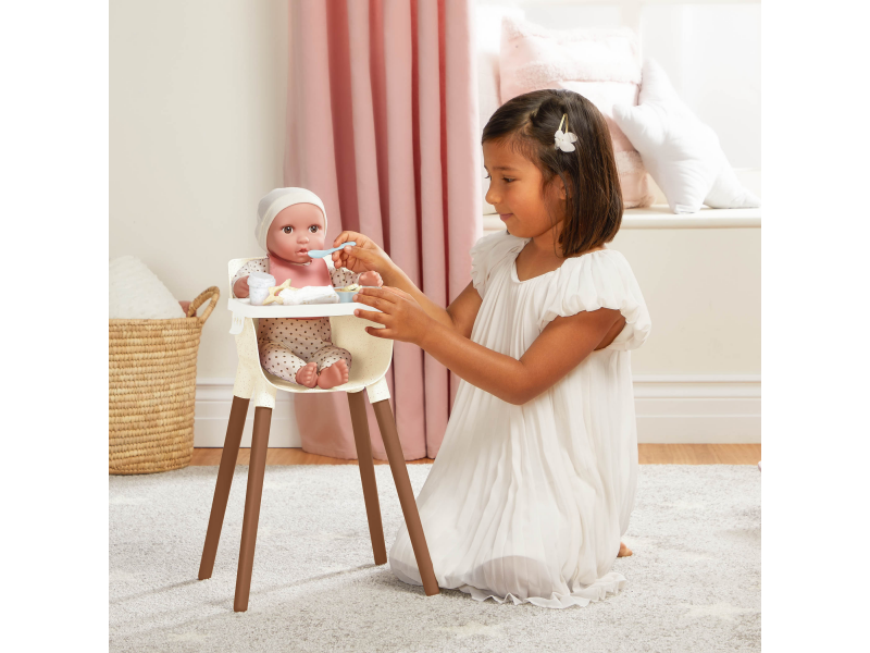 Židlička jídelní pro panenky s doplňky