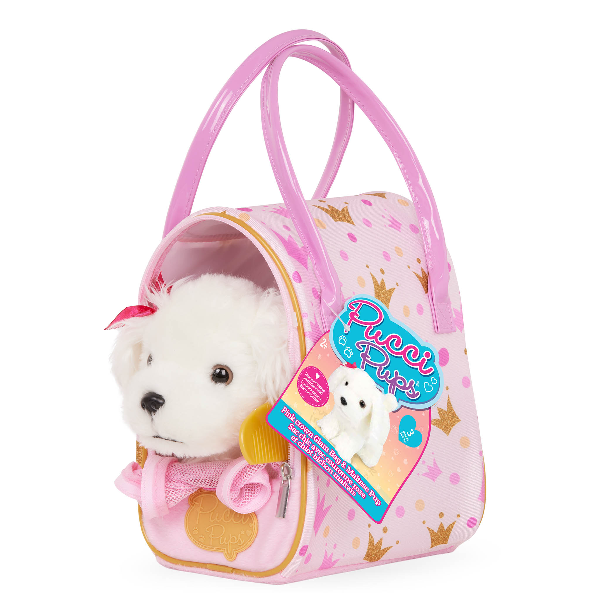 Pejsek bílý v kabelce Pink Crown Glam Bag